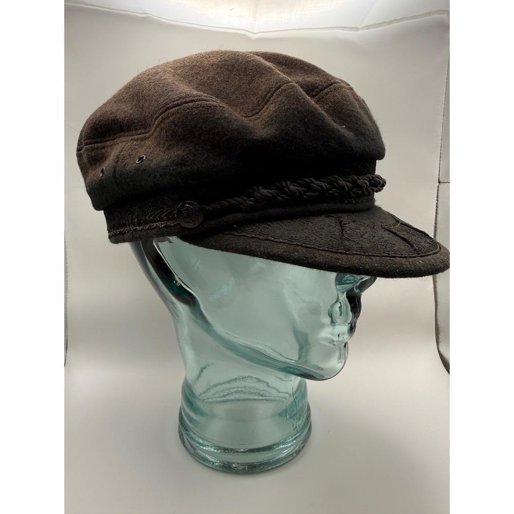 Vintage Greek Fisherman Cap Brown Wool Made in Greece Anchor Rope Mariner Hat